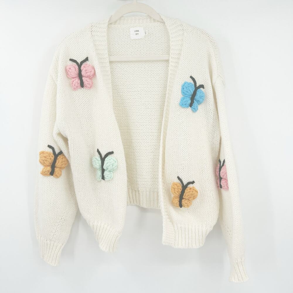 Luna Ivy Womens Novelty 3D Butterfly Open Front Knit Cardigan Sweater Size‎ XS
